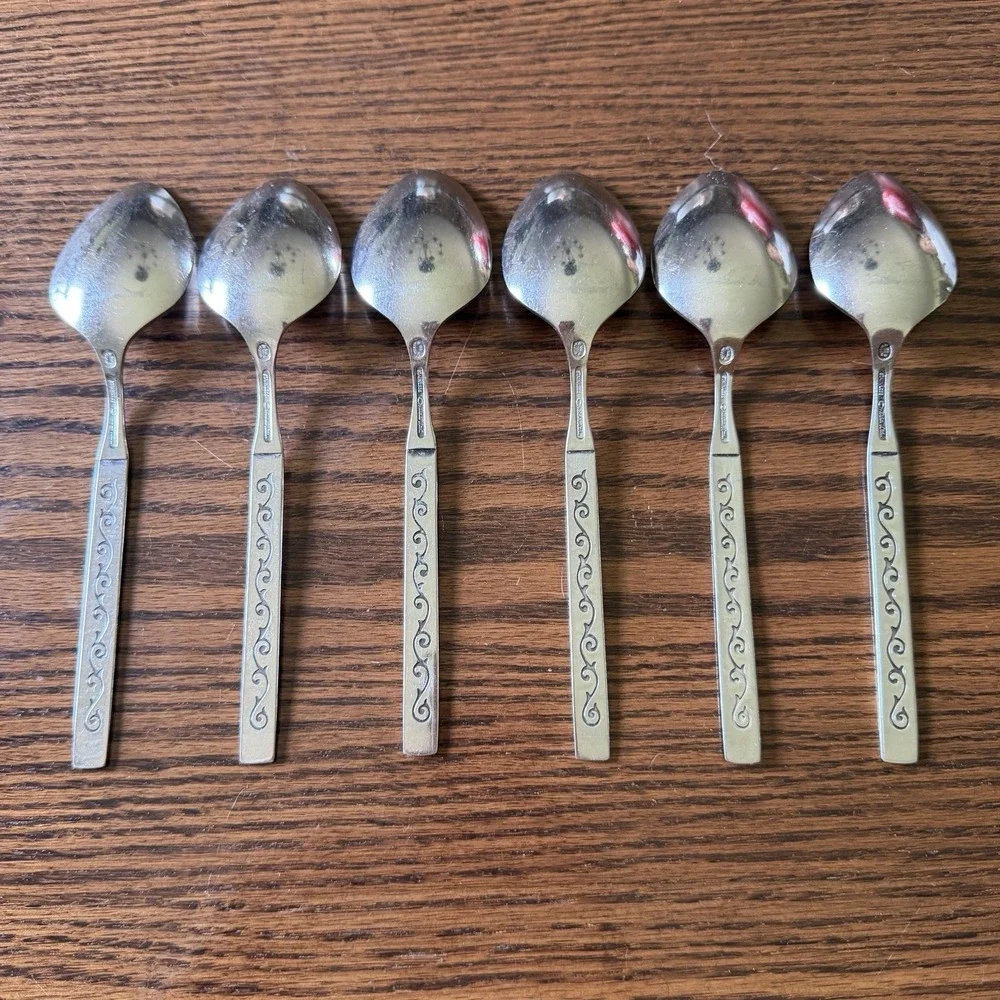 Vintage Oneida Stainless Spanish Court Oval Soup Spoons Flatware Set Of 6